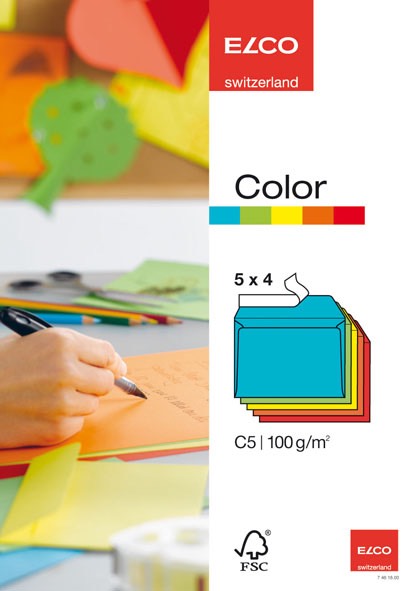 Kirjekuori Elco Color Mix Five Colors C5 100g Peel & Seal 20 kpl